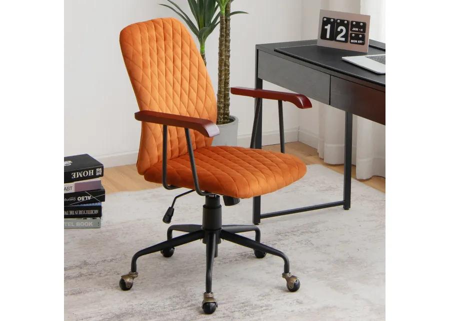 Costway Velvet Home Office Chair Swivel Adjustable Task Chair w/ Wooden Armrest Orange