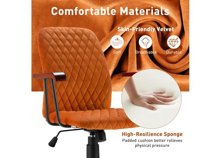 Costway Velvet Home Office Chair Swivel Adjustable Task Chair w/ Wooden Armrest Orange