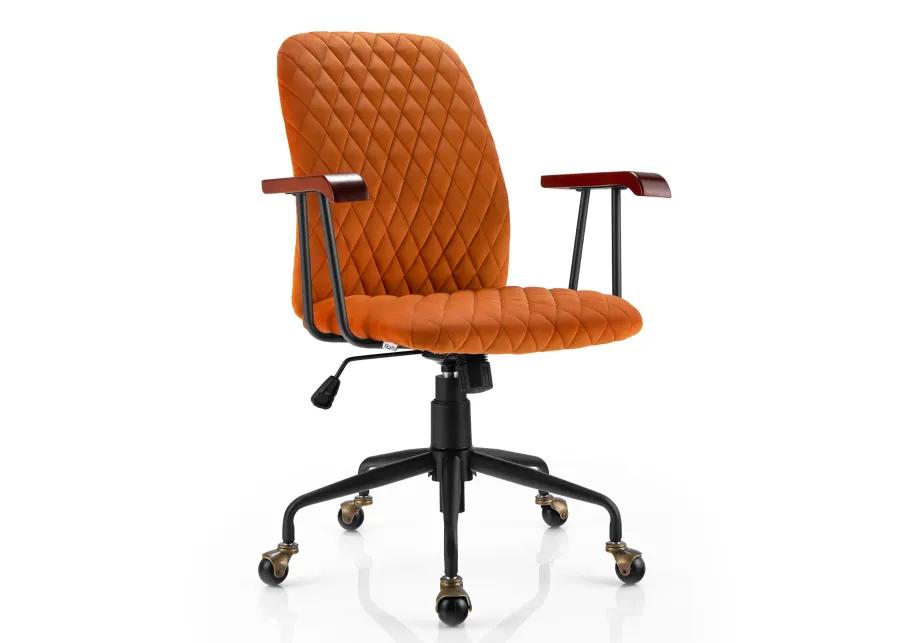 Costway Velvet Home Office Chair Swivel Adjustable Task Chair w/ Wooden Armrest Orange