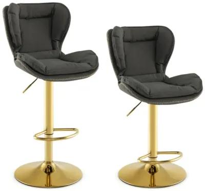 Hivvago Set of 2 Swivel Bar Stools PU Leather Bar Chairs with Footrest and Curved Backrest