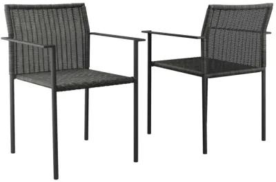 Modway Lagoon Wicker Rattan Outdoor Dining Armchairs in Charcoal (Set of 2)