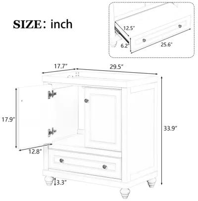 30" Bathroom Vanity Base Cabinet, Doors & Drawer