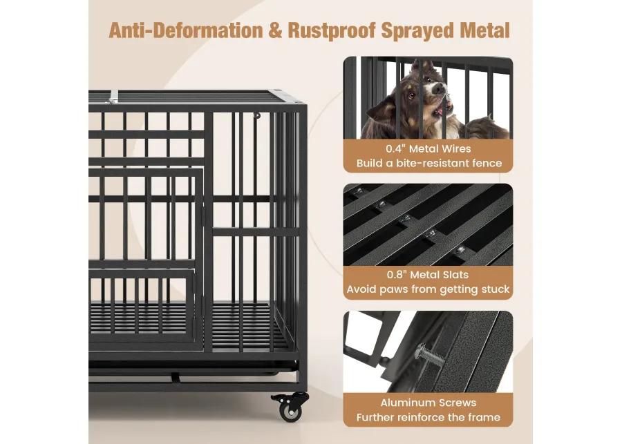 Foldable Heavy-Duty Metal Dog Cage Chew-proof Dog Crate with Lockable Universal Wheels