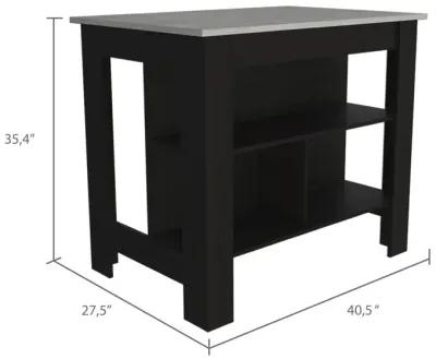 Cala Kitchen Island, Four Legs, Three Shelves - Black Ibiza Marble