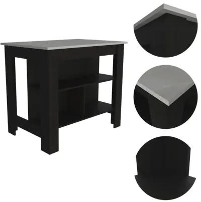 Cala Kitchen Island, Four Legs, Three Shelves - Black Ibiza Marble