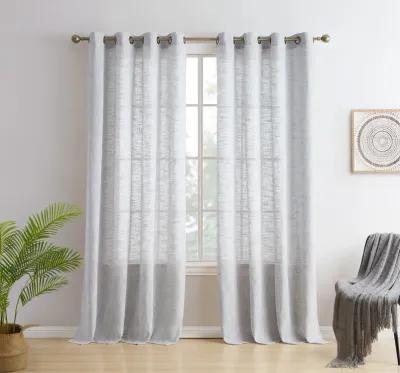 THD Harley Faux Linen Textured Semi Sheer Privacy Light Filtering Transparent Window Grommet Thick Curtains Drapery Panels for Bedroom & Living Room, 2 Panels