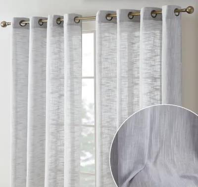 THD Harley Faux Linen Textured Semi Sheer Privacy Light Filtering Transparent Window Grommet Thick Curtains Drapery Panels for Bedroom & Living Room, 2 Panels