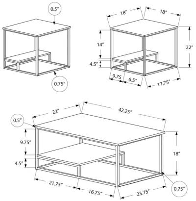 Monarch Specialties I 7963P Table Set, 3pcs Set, Coffee, End, Side, Accent, Living Room, Metal, Laminate, White Marble Look, Grey, Contemporary, Modern