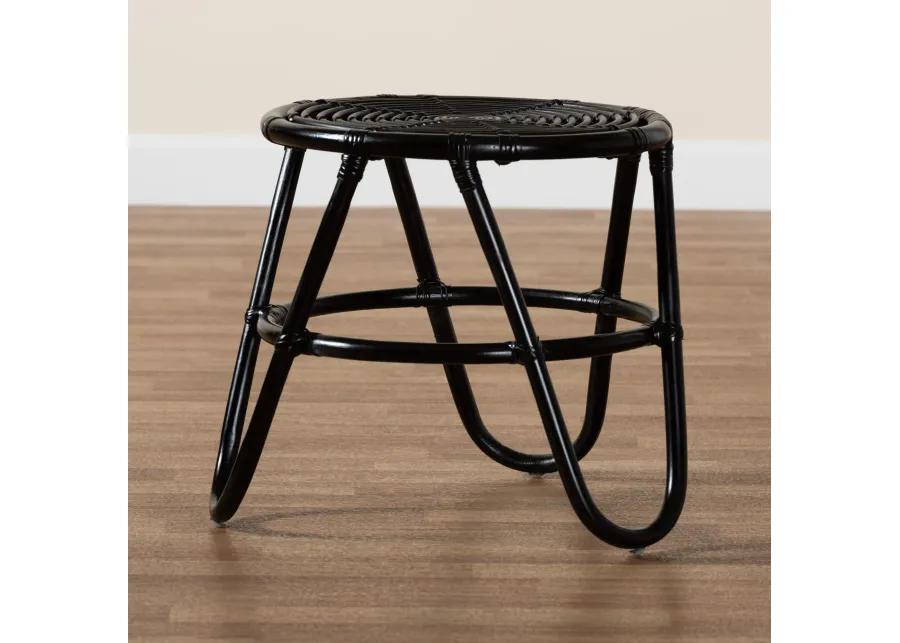 bali & pari Pertessa Modern Bohemian Black Finished Rattan End Table