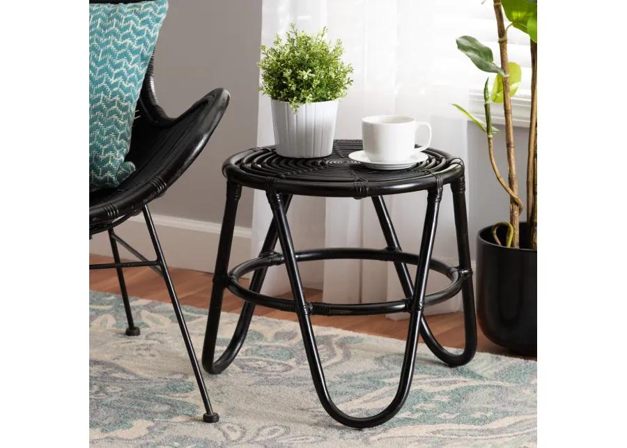 bali & pari Pertessa Modern Bohemian Black Finished Rattan End Table