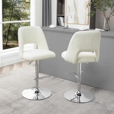 Boucle fabric upholstered barstool with a beige seat and silver base (SET OF 2)