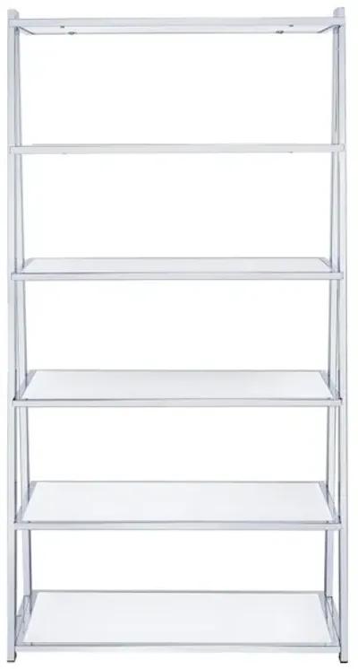 Metal Rectangular Bookshelf, White High Gloss & Silver-Benzara