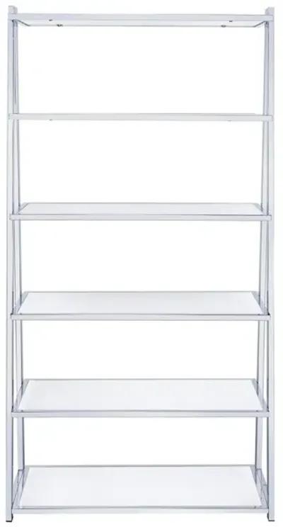 Metal Rectangular Bookshelf, White High Gloss & Silver-Benzara