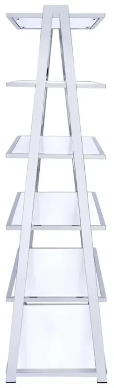 Metal Rectangular Bookshelf, White High Gloss & Silver-Benzara