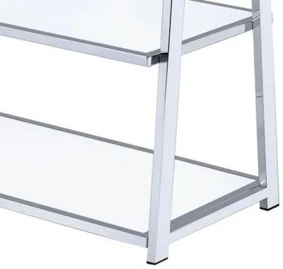 Metal Rectangular Bookshelf, White High Gloss & Silver-Benzara