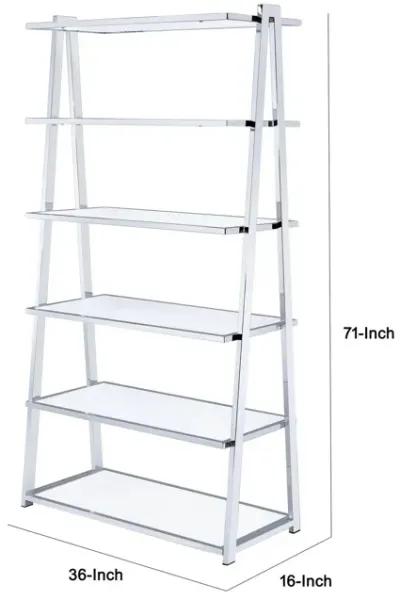 Metal Rectangular Bookshelf, White High Gloss & Silver-Benzara