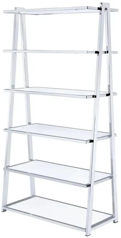 Metal Rectangular Bookshelf, White High Gloss & Silver-Benzara