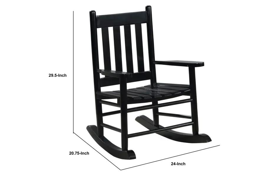 Rocking Chair with Slatted Design Back and Seat, Black