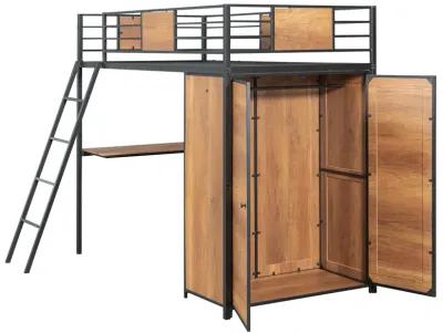 Merax Loft bed with L-shape Desk and Wardrobe