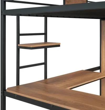 Merax Loft bed with L-shape Desk and Wardrobe