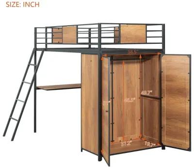 Merax Loft bed with L-shape Desk and Wardrobe