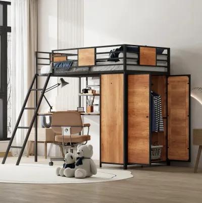 Merax Loft bed with L-shape Desk and Wardrobe