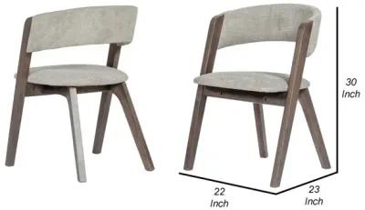 Cid 23 Inch Modern Dining Chair, Curved Back, Set of 2, Gray Fabric-Benzara