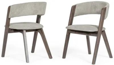 Cid 23 Inch Modern Dining Chair, Curved Back, Set of 2, Gray Fabric-Benzara