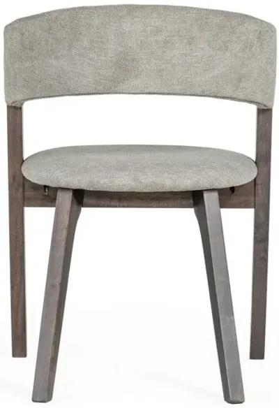 Cid 23 Inch Modern Dining Chair, Curved Back, Set of 2, Gray Fabric-Benzara