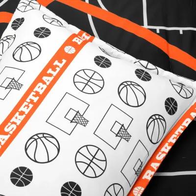 Basketball Game Reversible Oversized 5 Piece Comforter Set - Cozy & Soft Kids Sports Themed Bedding Set - Full/ Queen, Black & Orange