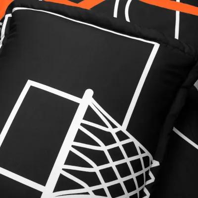 Basketball Game Reversible Oversized 5 Piece Comforter Set - Cozy & Soft Kids Sports Themed Bedding Set - Full/ Queen, Black & Orange