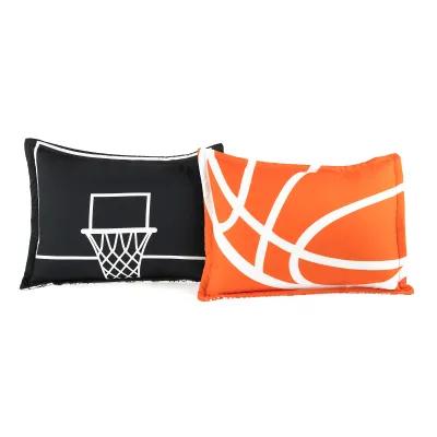 Basketball Game Reversible Oversized 5 Piece Comforter Set - Cozy & Soft Kids Sports Themed Bedding Set - Full/ Queen, Black & Orange