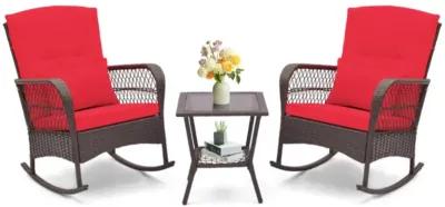 Hivvago 3 Pieces Rocking Bistro Set with 2-Tier Coffee Table