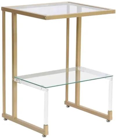 Hivvago 2Tier Acrylic Glass End Table with Golden Side for Living Room