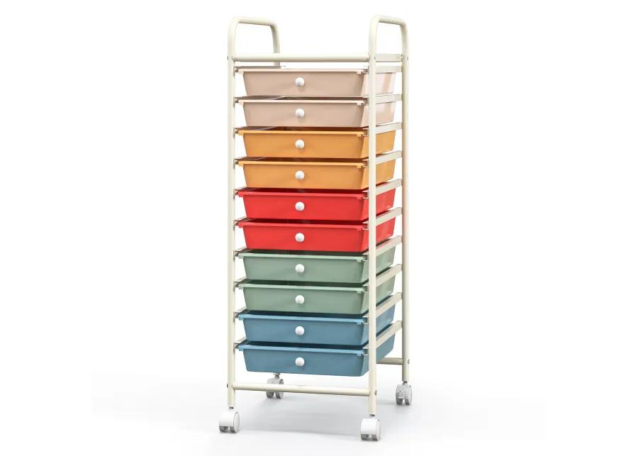 10 Drawer Rolling Storage Cart Organizer with 4 Universal Casters