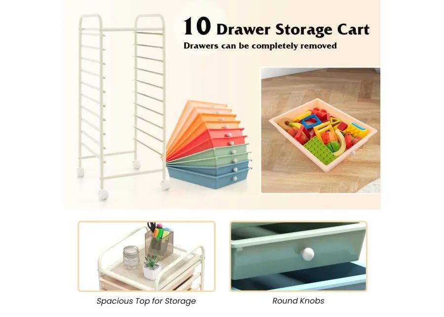 10 Drawer Rolling Storage Cart Organizer with 4 Universal Casters