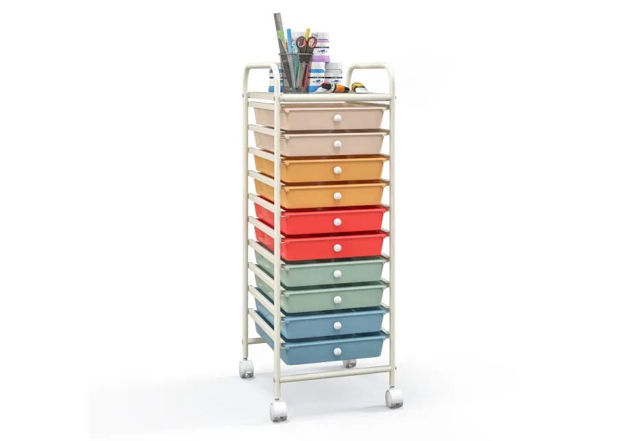 10 Drawer Rolling Storage Cart Organizer with 4 Universal Casters