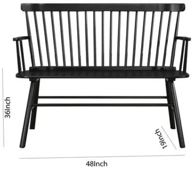 Transitional Style Curved Design Spindle Back Bench with Splayed Legs,Black-Benzara