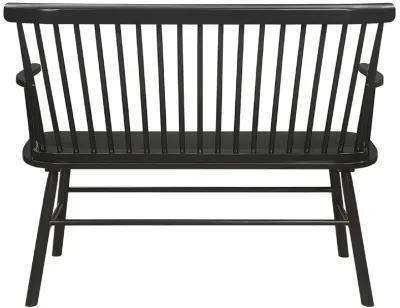 Transitional Style Curved Design Spindle Back Bench with Splayed Legs,Black-Benzara