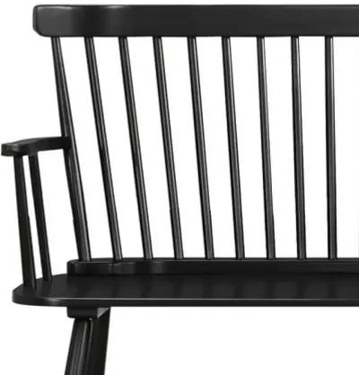 Transitional Style Curved Design Spindle Back Bench with Splayed Legs,Black-Benzara