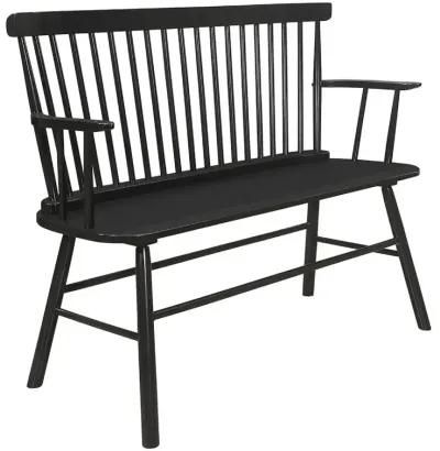 Transitional Style Curved Design Spindle Back Bench with Splayed Legs,Black-Benzara