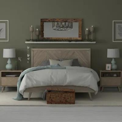 Wooden Chevron Bed with Headboard