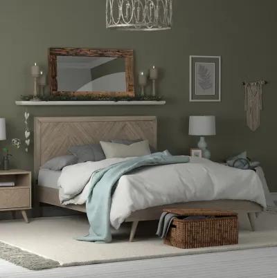 Wooden Chevron Bed with Headboard