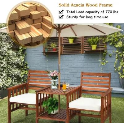 Hivvago 3 Pieces Outdoor Patio Table Chairs Set Acacia Wood Loveseat