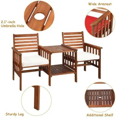 Hivvago 3 Pieces Outdoor Patio Table Chairs Set Acacia Wood Loveseat