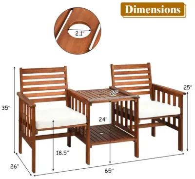 Hivvago 3 Pieces Outdoor Patio Table Chairs Set Acacia Wood Loveseat