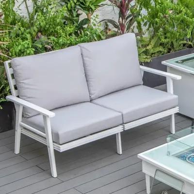 LeisureMod Outdoor Patio Loveseat with White Aluminum Frame