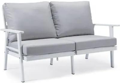 LeisureMod Outdoor Patio Loveseat with White Aluminum Frame