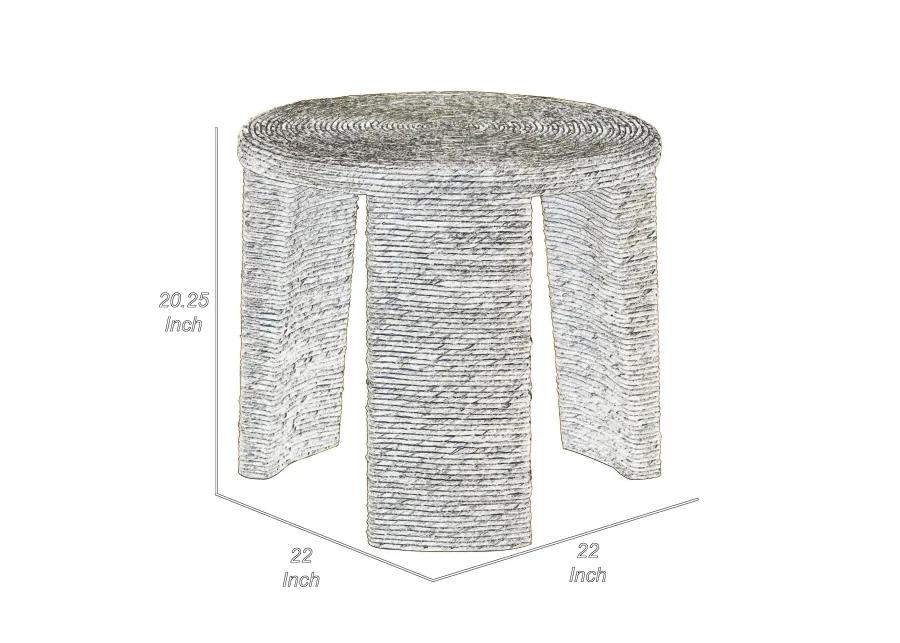 Asha 22 Inch Side End Table, Round Shaped Top with Natural Rattan Wrapping - Benzara