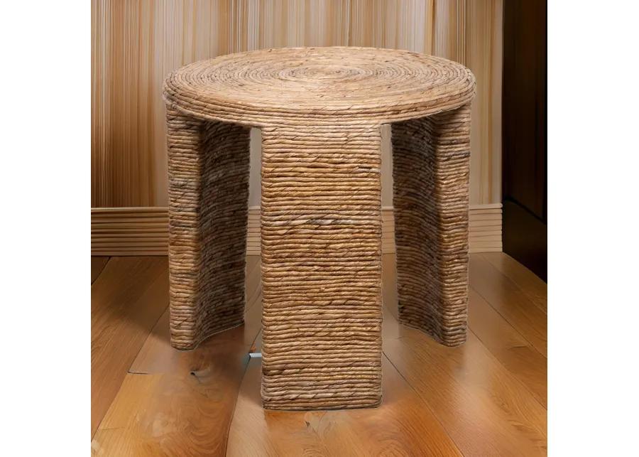 Asha 22 Inch Side End Table, Round Shaped Top with Natural Rattan Wrapping - Benzara